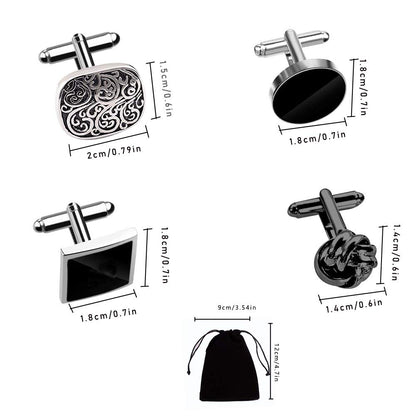 4Pairs Cufflinks for Men,Stainless Steel Classic Tone Cufflinks Black Round Square Retro Knot French Striped Cuff Link Kit Shirt Suit Button Cufflinks For Wedding Business Graduation Jewelry Gift