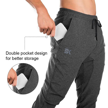 BROKIG Mens Gym Joggers Sweatpants, Causal Slim Fit Running Trousers Tracksuit Jogging Bottoms with Double Pockets(Small,Grey)