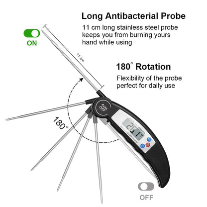 - flintronic Food Thermometer | Digital Instant Read Meat High Accuracy Foldable Long Probe Food Cooking Thermometer with °F/°C, Auto On/Off Cooking Thermometer -