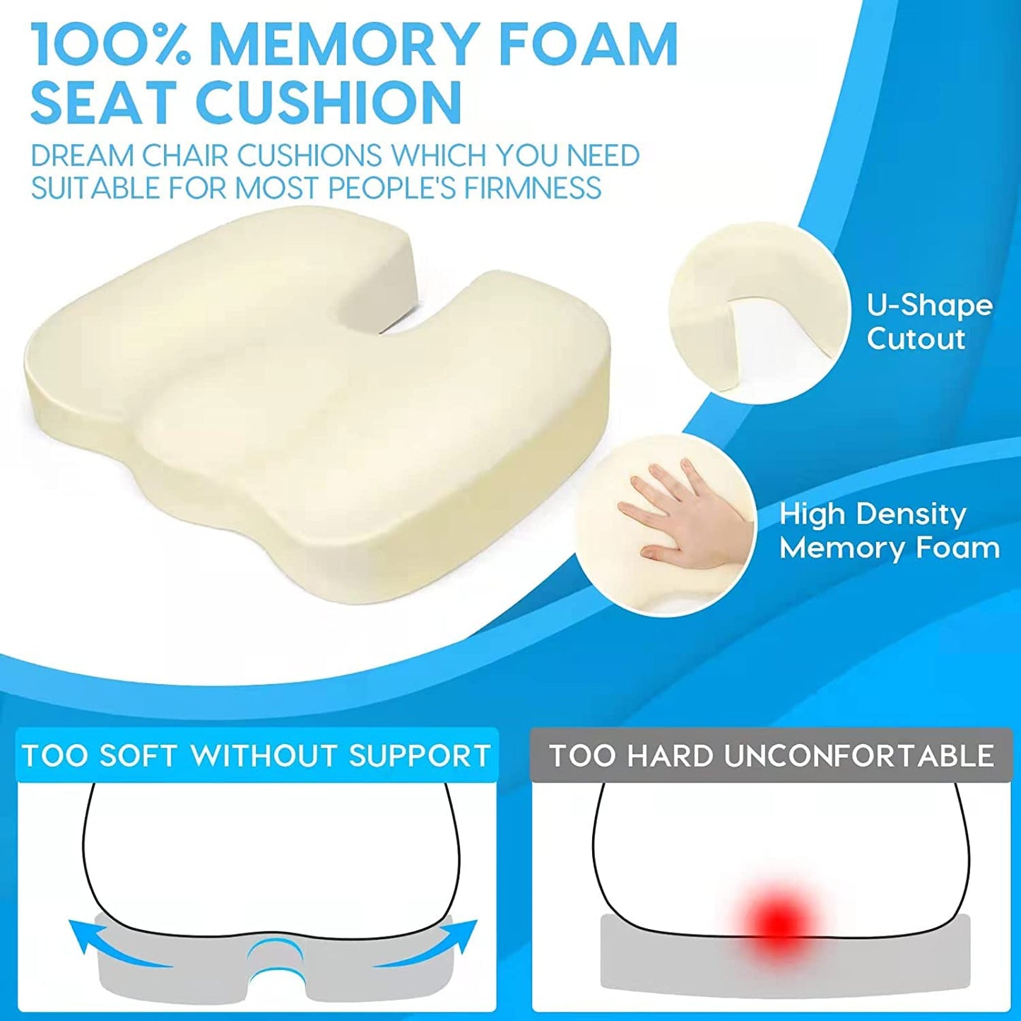Ajiteogy Orthopedic Coccyx Cushion - Memory Foam Coccyx Pain Relief Cushion for Office Chair, Wheelchair, Car Seat,for Sciatica, Hemorrhoid, Tailbone, Back Pain Relief
