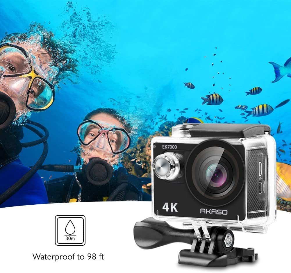 AKASO EK7000 4K30FPS Action Camera - 20MP Ultra HD Underwater Camera 170 Degree Wide Angle 98FT Waterproof Camera with Accessory Kit