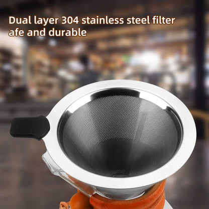 Bestcool Pour Coffee Maker, 400ml Manual Coffee Dripper Brewer with Stainless Steel Filter Borosilicate Glass Carafe with Real Wood Sleeve - No Paper Filters Needed