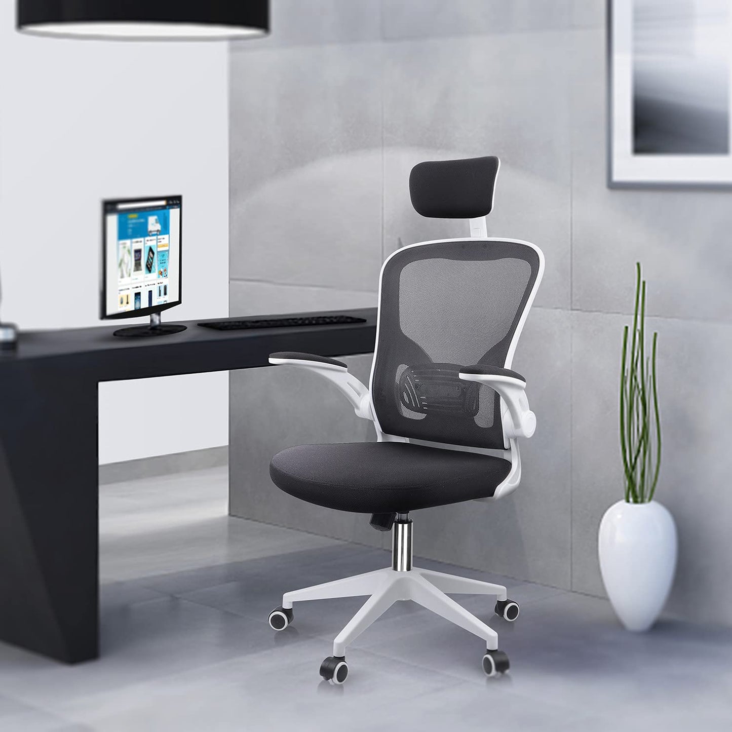 - JAJALUYA Office Chair | Mesh Computer Chair | Adjustable Headrest | Lumbar Support Desk Chair -