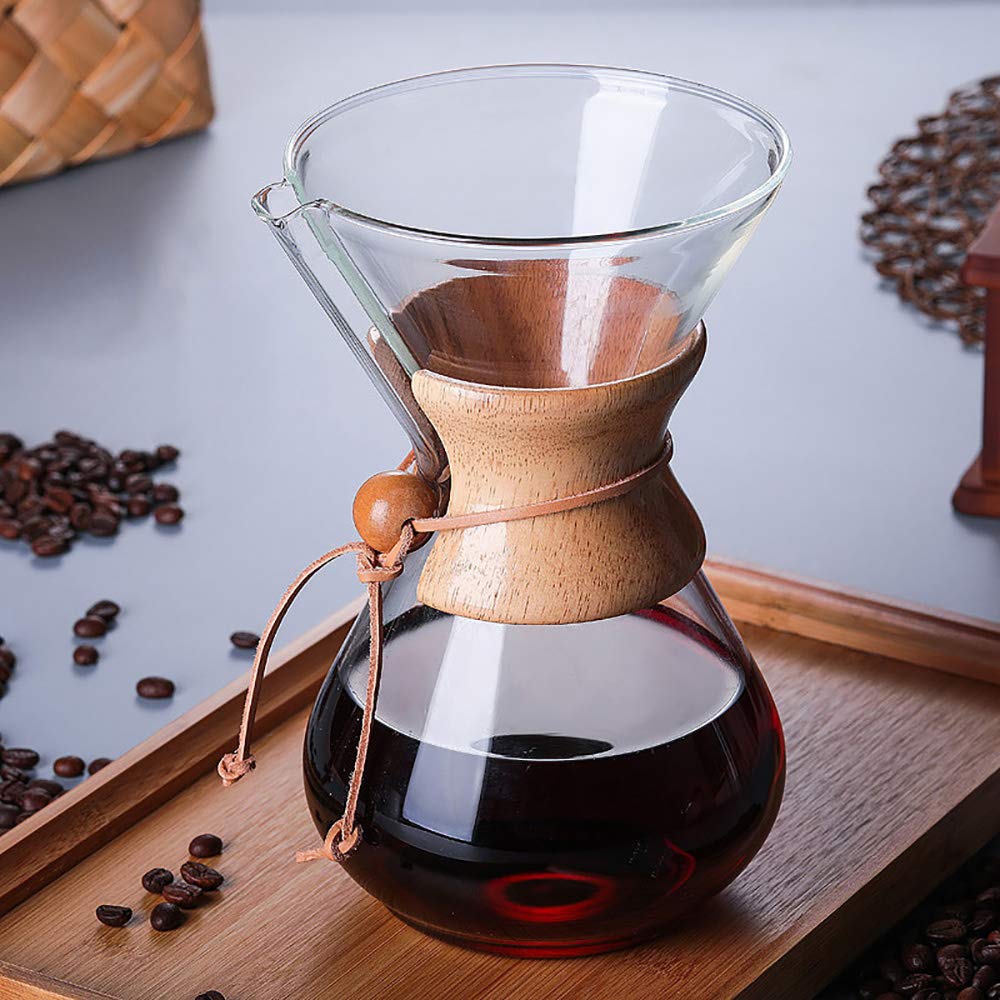- QLESHINING Wood Neck Pour Over Coffee Maker | Permanent Filter and Coaster Pad -