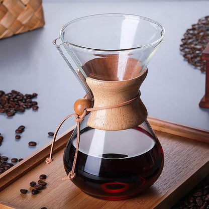 - QLESHINING Wood Neck Pour Over Coffee Maker | Permanent Filter and Coaster Pad -