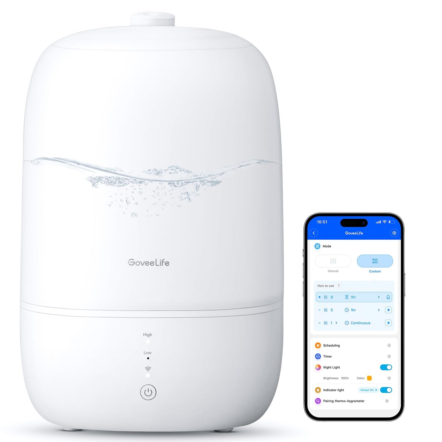 - GoveeLife Humidifier For Bedroom | 3L | Top Fill Cool Mist | WiFi Humidity Control -