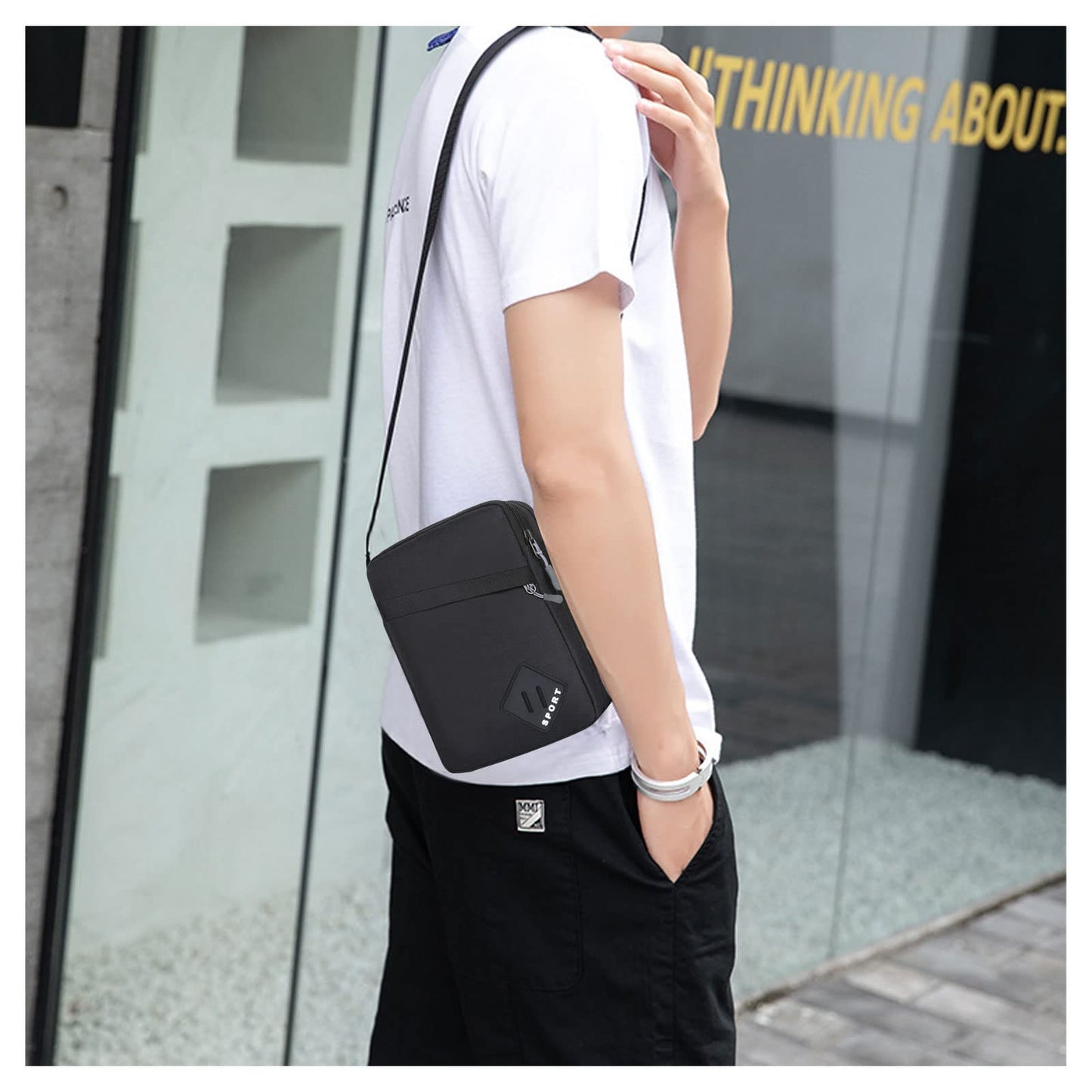 - FuninCrea Mens Shoulder Bag | Nylon Mens Crossbody Bag | Mens Travel Bag -