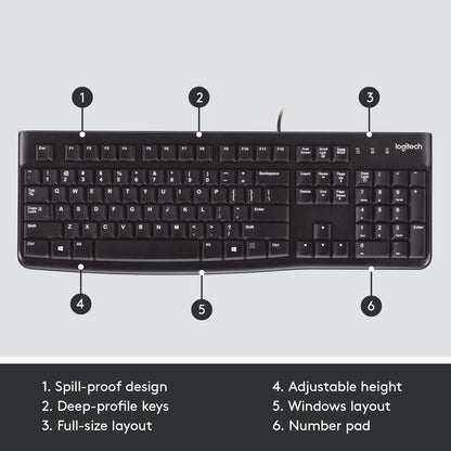 - Logitech K120 Wired Keyboard for Windows | USB Plug-and-Play | Full-Size | Spill-Resistant -