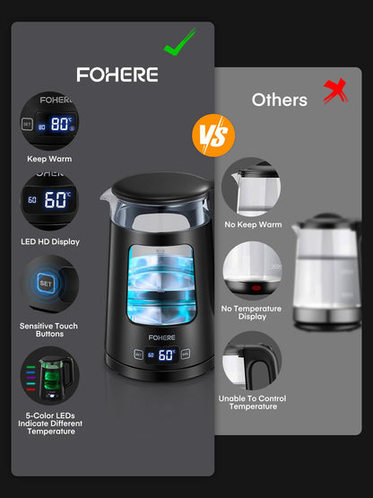 - Electric Kettle | 1.7L Glass Tea Kettle | 5 Temperature Control | 1500W Fast Boil | Auto Shut-Off & Boil-Dry Protection -