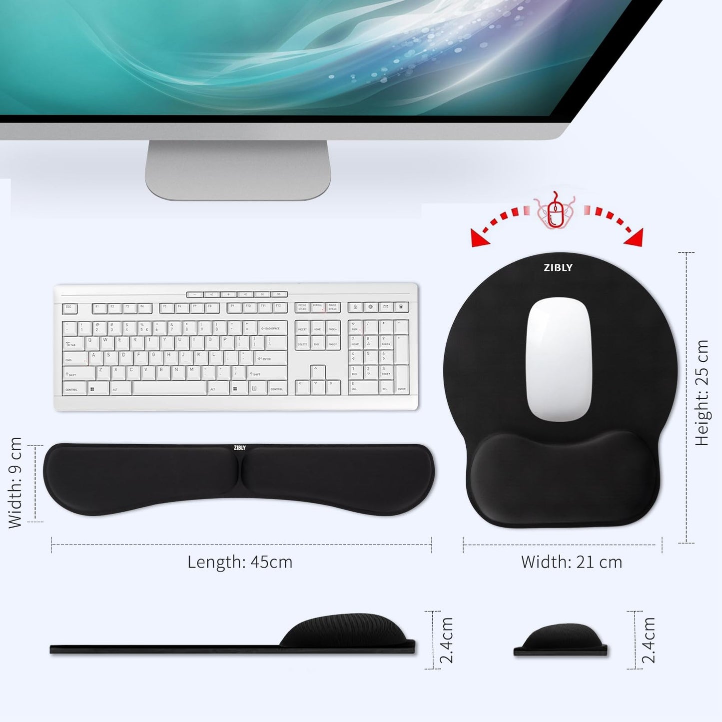 - ZIBLY Keyboard wrist rest and Mouse mat wrist support, Comfortable Memory Foam Mouse pad wrist support cushion with Anti-Slip Grip for Office Computer Laptop Working Gaming