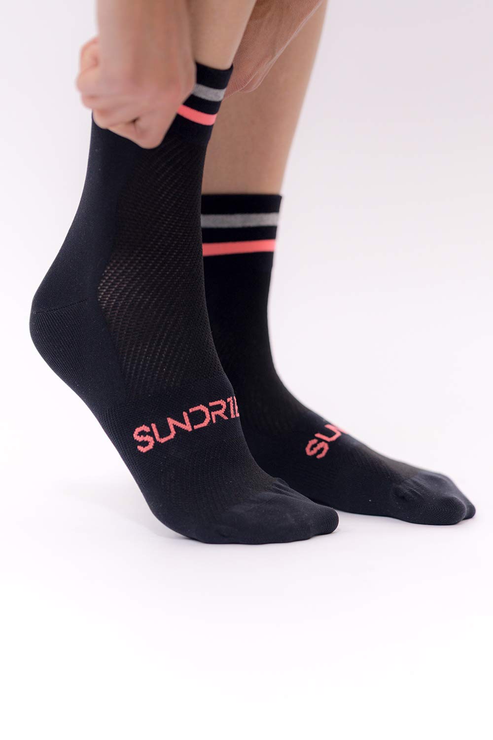 - Sundried Professional Cycle Crew Socks | Black Cycling Socks with Reflective Detail -