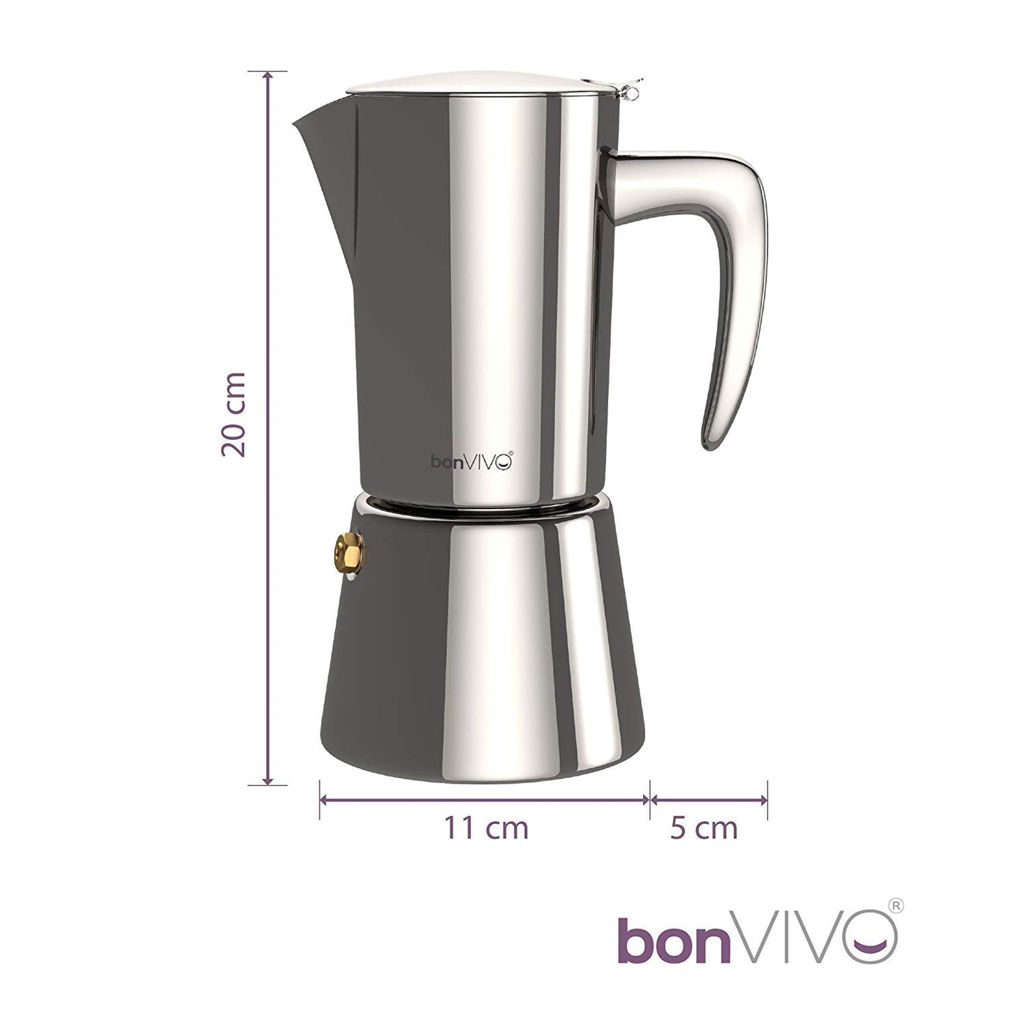 bonVIVO Moka Pot - Intenca, 300ml, Stainless Steel Espresso Maker w/Silver Chrome Finish - Stove Top Italian Coffee Maker - 6 Cup Coffee Pot - Gifts for Men and Women