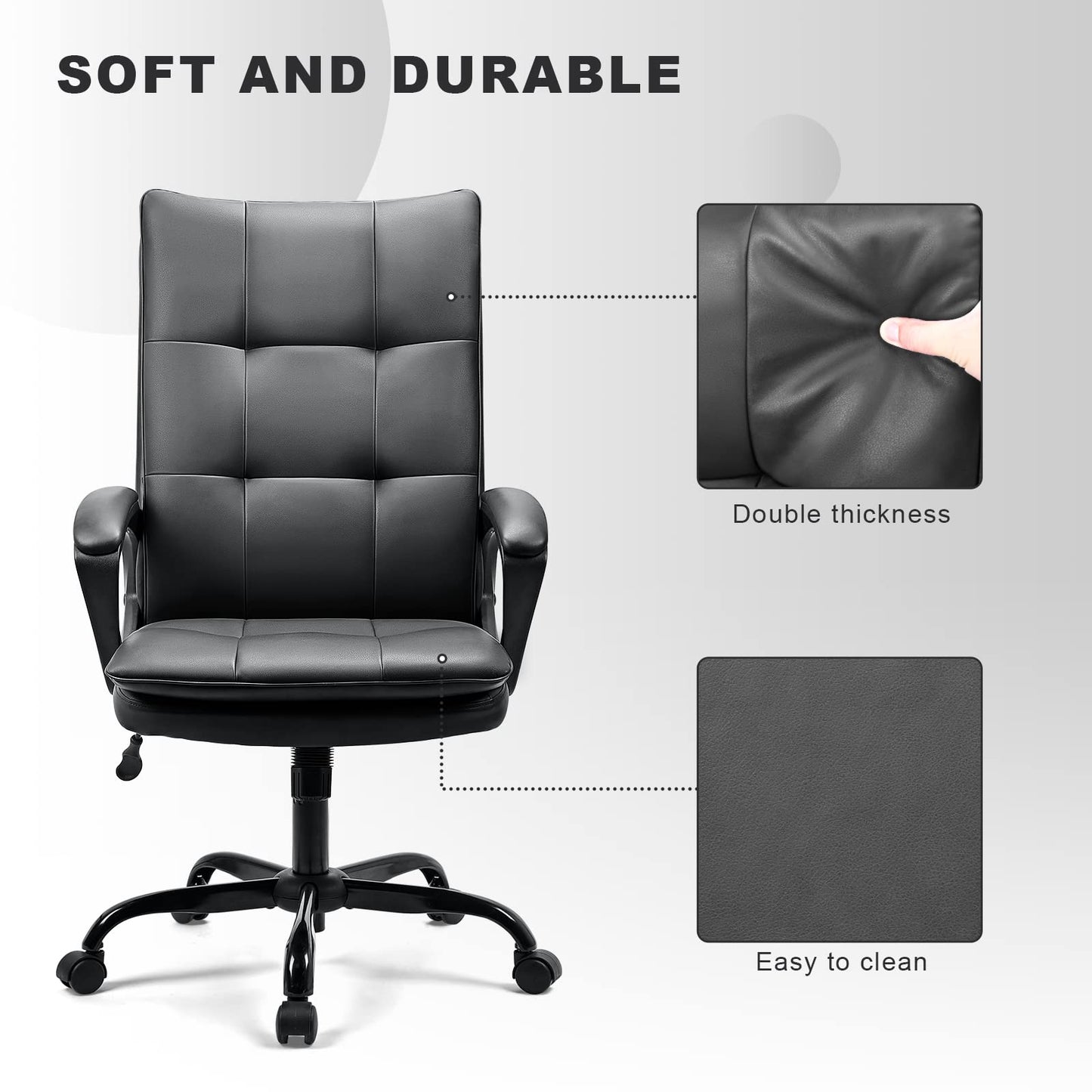 BASETBL Office Chair for Home, Recline Extra Padded Comfy Desk Chair, Ergonomic Executive Computer Chair, Skin-friendly PU Leather Waterproof and Stain-Resistant Work Chair Widen and Enlarge (Black)