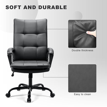 BASETBL Office Chair for Home, Recline Extra Padded Comfy Desk Chair, Ergonomic Executive Computer Chair, Skin-friendly PU Leather Waterproof and Stain-Resistant Work Chair Widen and Enlarge (Black)