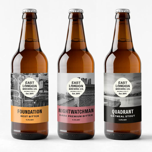 - East London Brewing Company Mixed Dark Ales | Foundation Best Bitter (4.0%) | Nightwatchman Dark Premium Bitter (4.5%) and Quadrant Oatmeal Stout (5.5%) | Vegan-Friendly | 3 x 500ml -