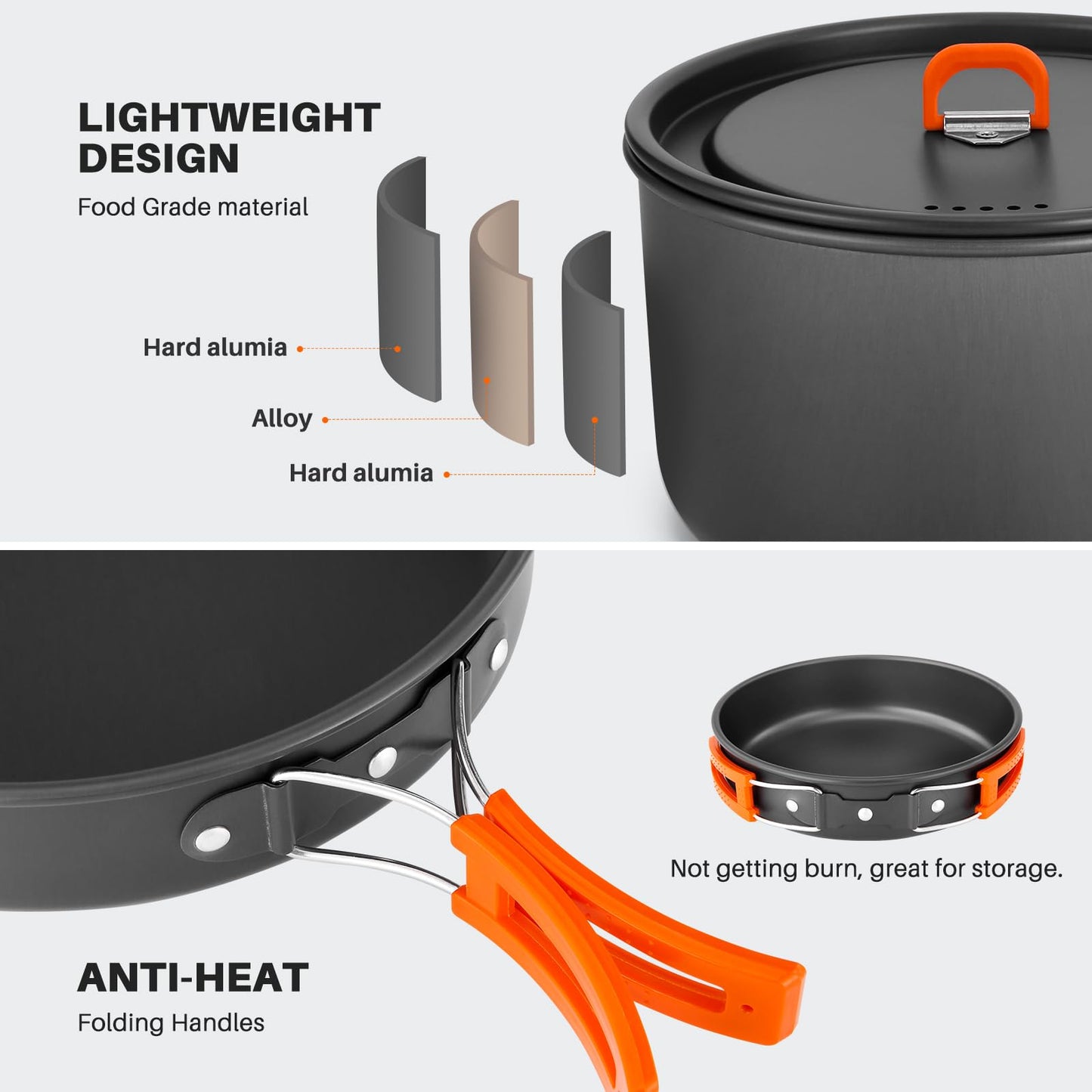 - Odoland Camping Cookware Set | Non-Stick | Lightweight Camping Kettle Pots and Pans -