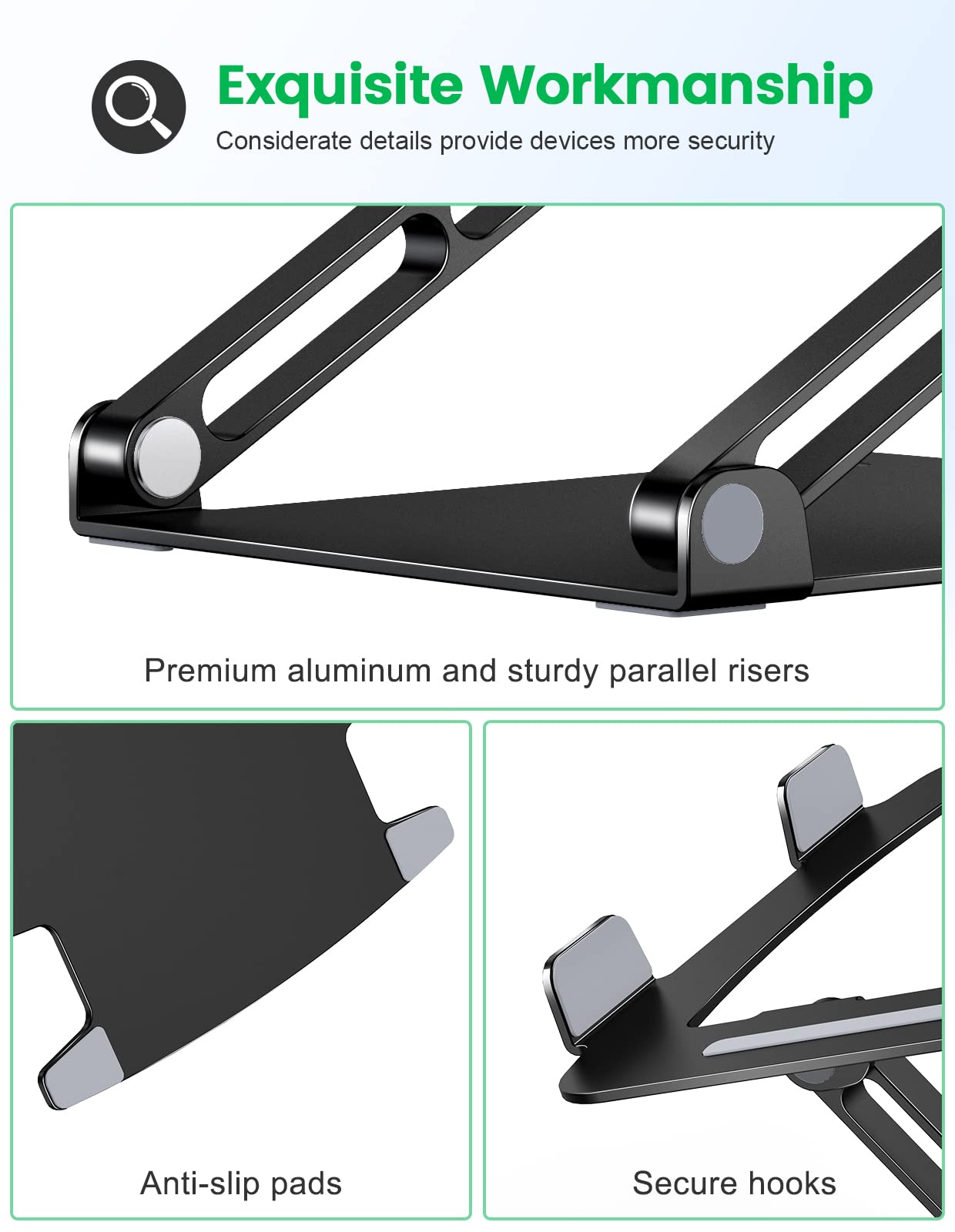 - Glangeh Laptop Stand | Aluminum Sturdy, Laptop Riser For Desk | Adjustable Heights/Angles -