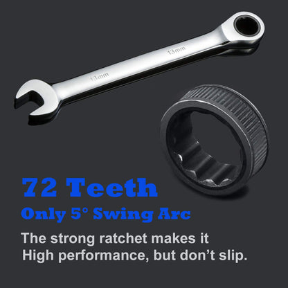 - Qnkaa Ratchet Spanner Set | Combination Wrench 12 Piece | Metric Sizes from 8mm to 19mm -