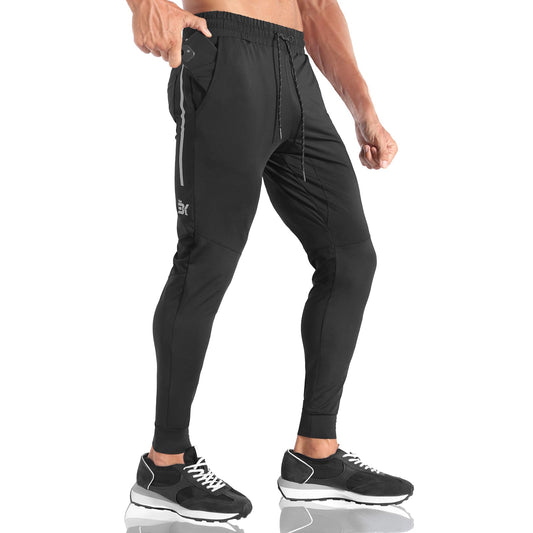 BROKIG Mens Lightweight Gym Jogger Tracksuit Bottoms, Athletic Fit Workout Pants with Zip Pocket Stretch Running Trousers for Men (Black,S)