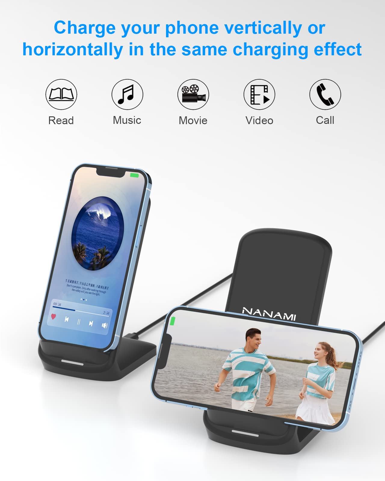 - NANAMI Wireless Charger for Samsung and iPhone | 10W Fast Wireless Charging Stand -