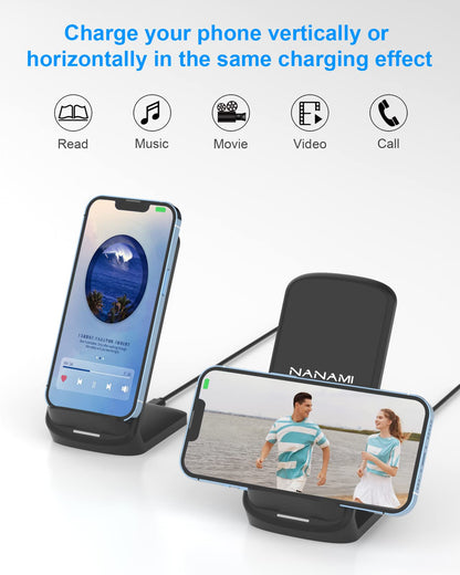 - NANAMI Wireless Charger for Samsung and iPhone | 10W Fast Wireless Charging Stand -