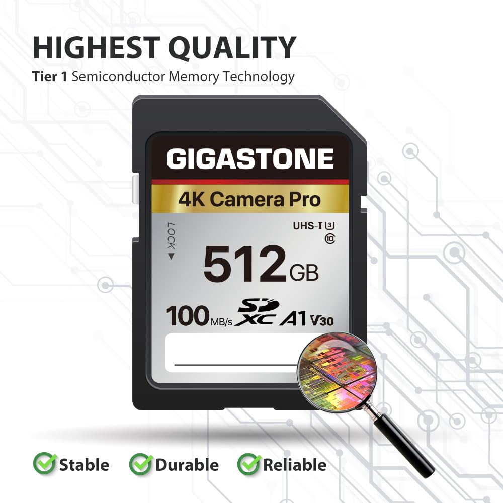 - Gigastone 512GB SDXC Memory Card |  4K Pro Series Camera Transfer Speed Up to 100MB/s -