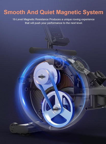 - Rowing Machine for Home Gym, Magnetic rowing machine with 16 Level Magnetic Adjustable Resistance | Quiet Rower -