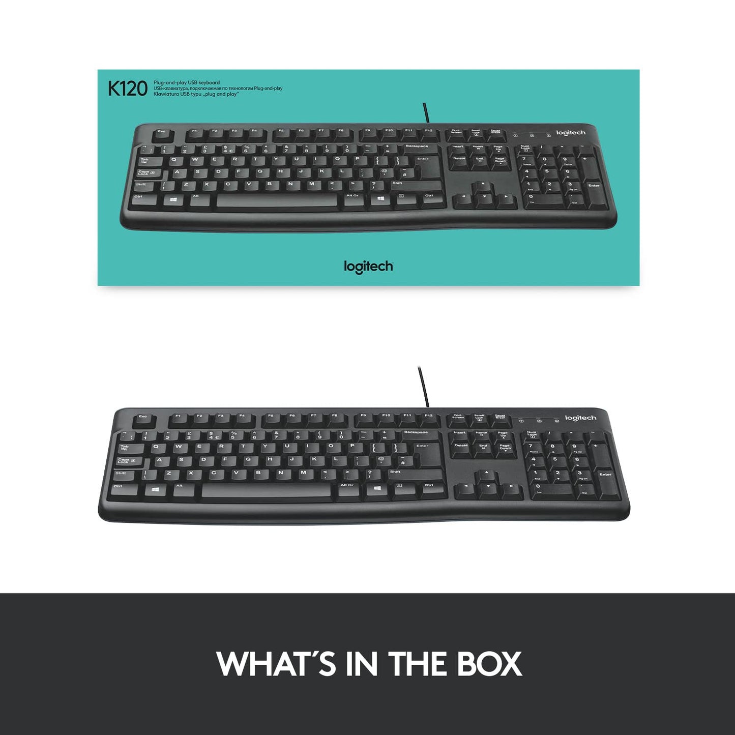 - Logitech K120 Wired Keyboard for Windows | USB Plug-and-Play | Full-Size | Spill-Resistant -