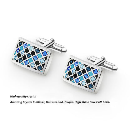 Crystal Cufflinks, Mr.Van Elegant Crystal Cufflinks Classic Fashion Rectangle Glimmering Cuff Links Set for Men's Business Wedding Party with Gift Box Elegant Style Blue