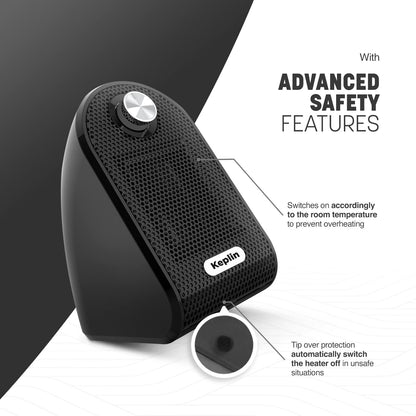 - KEPLIN Black Ceramic Desk Heater | 500W Low Energy Consumption | Silent Heater -