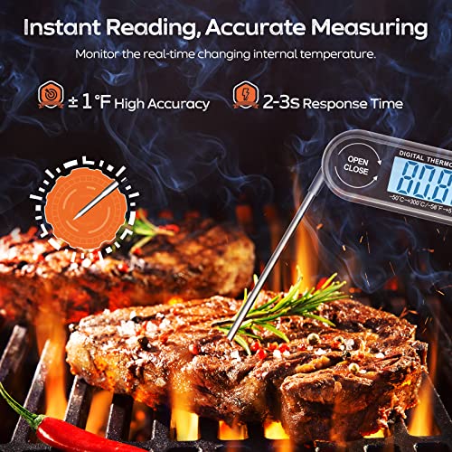 - Digital Meat Thermometers for Air Fryers Cooking | Food Thermometer Instant Read BBQ Cooking Thermometer | Foldable Long Probe | Backlight Screen Magnetic Back -