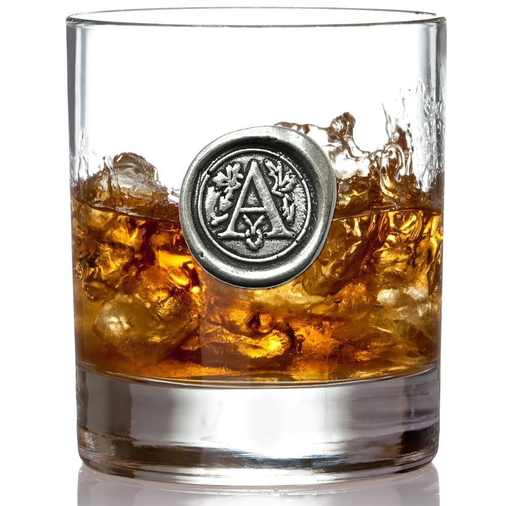 - English Pewter Company 11oz Whisky Glass Tumbler with Monogram Initial -