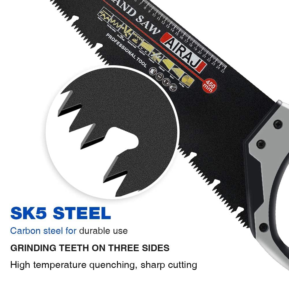 AIRAJ 450mm Pro Hand Saw, Pruning Saw with Chip-Removing Design, Perfect for Sawing, Pruning, Trimming Gardening and Cutting Wood Fast Cutting Saw
