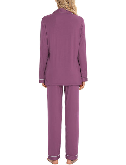 - Samring Women's Button Down Pajama Set | V-Neck Long Sleeve Sleepwear -
