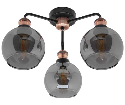 - Modern Grey Glass Ceiling Light | 3 Globe Shades | Round Chandelier -