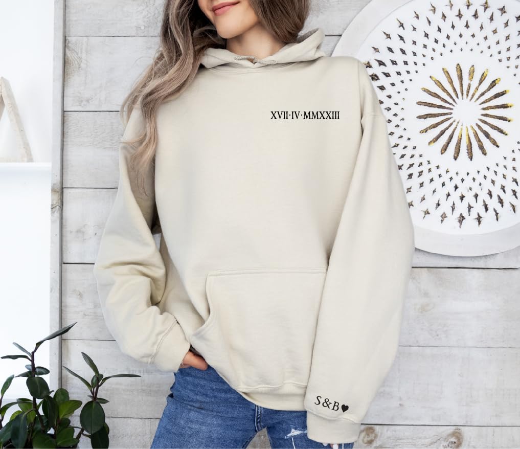 - Unisex Custom Embroidered Roman Numerals Hoodie, Anniversary, Birthday, Couples matching hoodie -