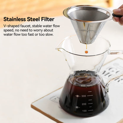 - HERCHR Pour Over Coffee Maker | 400ml/14Oz | Borosilicate Glass Pour Over Coffee Brewer -