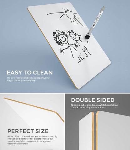 - Nicpro Dry Erase Mini Whiteboard | A4 | 22 x 30 cm Double Sided Lapboard -