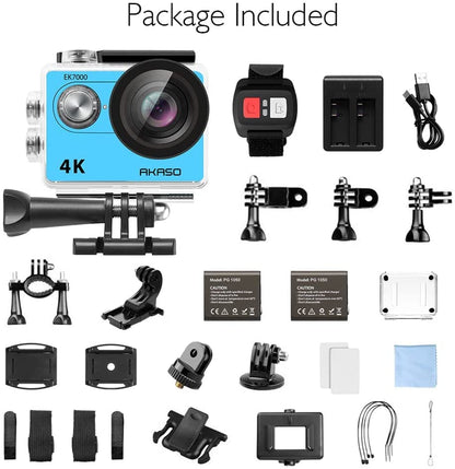 AKASO EK7000 4K30FPS Action Camera - 20MP Ultra HD Underwater Camera 170 Degree Wide Angle 98FT Waterproof Camera with Accessory Kit - Blue