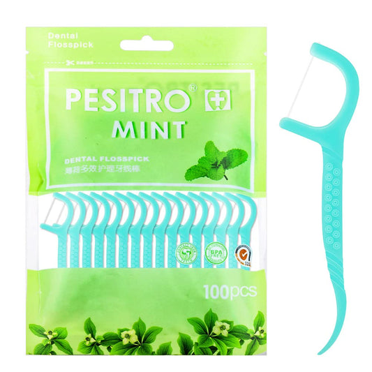 - 100 Pcs Dental Floss, Dental Floss Picks Disposable Portable Floss Sticks Dental Floss Toothpick Tooth Picks Sticks Interdental Cleaning Tool for Travel Home Office Restaurant(Blue)