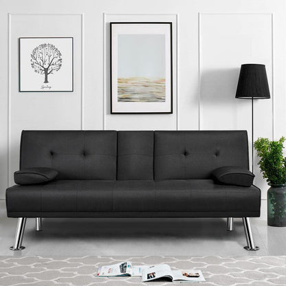 - Yaheetech Sofa Bed,Fabric Click Clack Sofa Bed with 2 Cup Holders, Convertible Bed Settee.