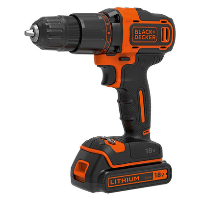 BLACK+DECKER 18 V Cordless 2-Gear Combi Hammer Drill Power Tool with Kitbox, 1.5 Ah Lithium-Ion, BCD700S1K-GB , Orange