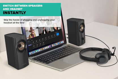 CREATIVE T60 2.0 Compact Hi-Fi Desktop Speakers with Clear Dialog and Surround by Sound Blaster, SmartComms Kit, USB-C Audio, Mic and Headset Ports, Bluetooth 5.0