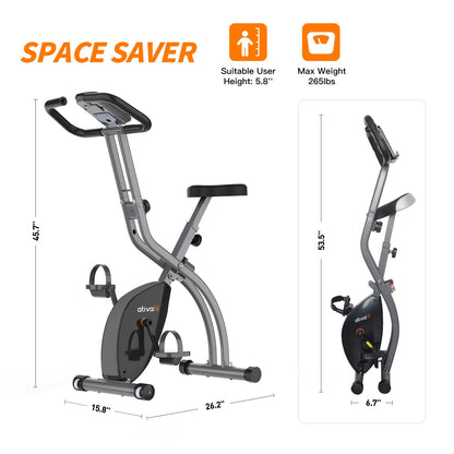 ATIVAFIT Exercise Bike Foldable Fitness Bike Magnetic Foldable Indoor Cycling Bike 3-In-1 Foldable Exercise Bike for Home Use with Resistance Bands Home Workout Exercise Equipment Grey