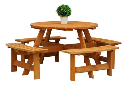- Maribelle 8 Seater Stained Pine Round Wooden Bench/Picnic Table | For Garden, Pub, Patio -