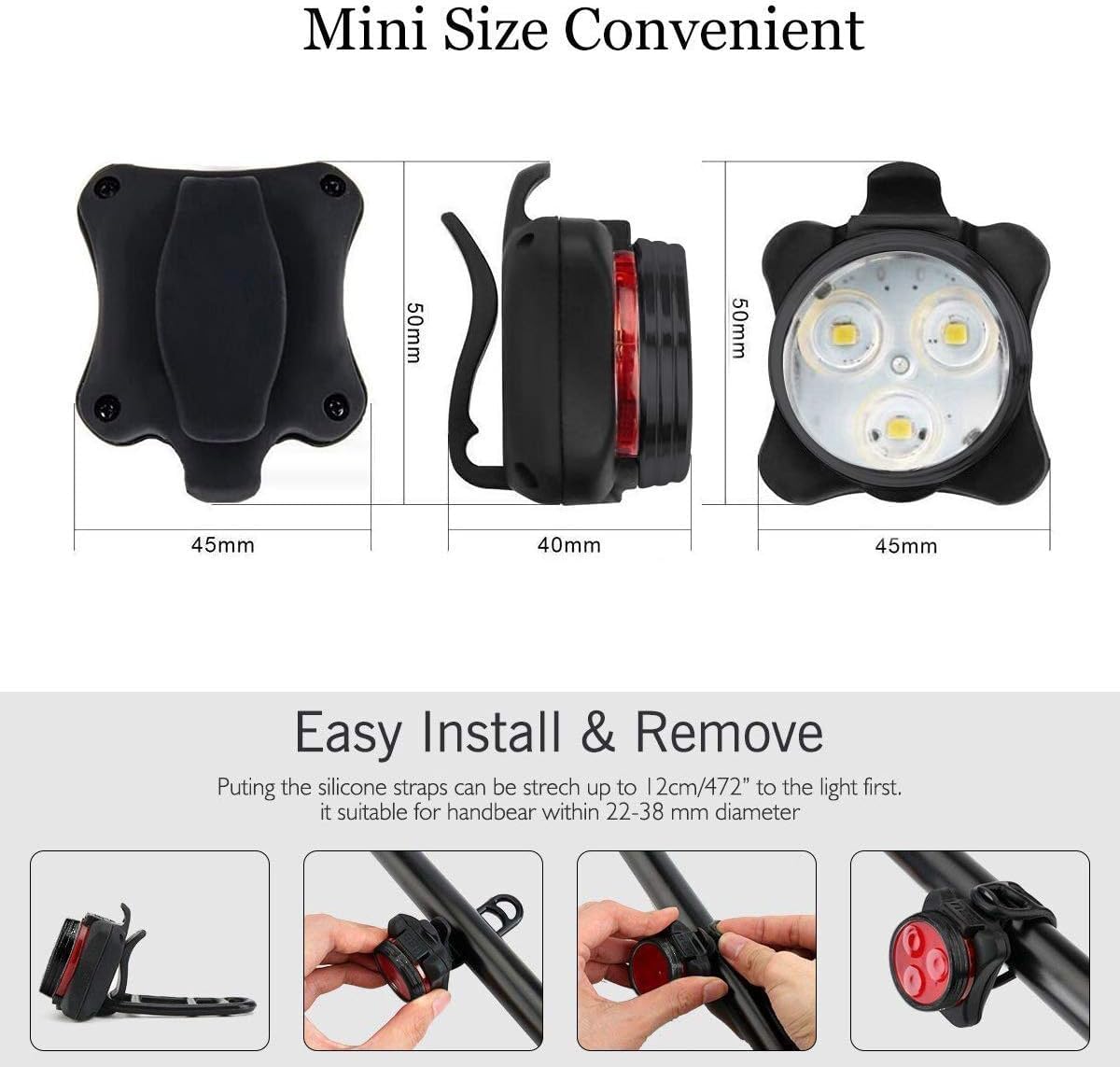 Bestyks Bike Light Set, 2 Set of Bicycle Lights with 4 Lighting Modes, Rechargeable Bike Lights Front and Back, Bike Accessories with Waterproof & Easy Installation.
