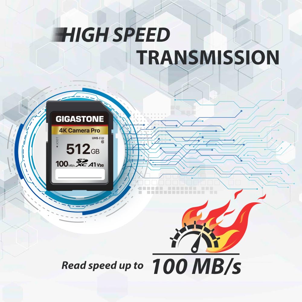 - Gigastone 512GB SDXC Memory Card |  4K Pro Series Camera Transfer Speed Up to 100MB/s -