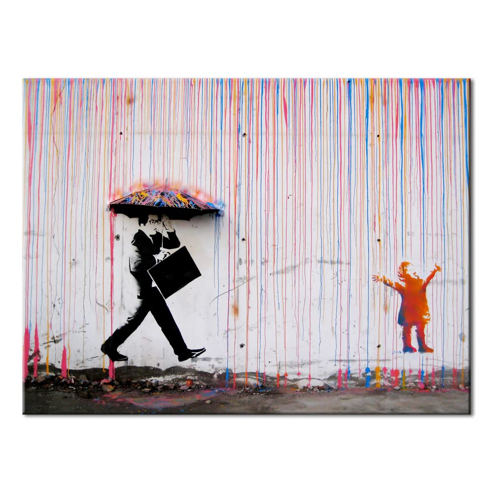 - Banksy Raining Day - Colorful Graffiti - Street Paintings Wall Art