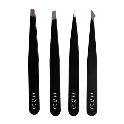 Coziva Professional Tweezers for Facial Hair Women & Men- 4 Pcs Precision Tweezer Set- Stainless Steel Eyebrow Tweezers Men - Ingrown Hair Tweezers for Facial Hair Removal & Grooming Needs