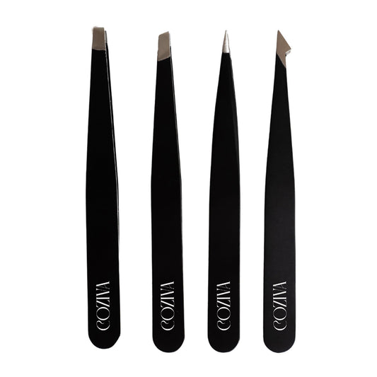 Coziva Professional Tweezers for Facial Hair Women & Men- 4 Pcs Precision Tweezer Set- Stainless Steel Eyebrow Tweezers Men - Ingrown Hair Tweezers for Facial Hair Removal & Grooming Needs